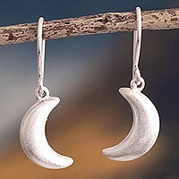Sterling silver dangle earrings, 'Facing Moons' - Sterling Silver Crescent Moon Dangle Earrings from Peru