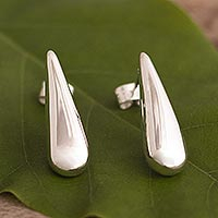 Sterling silver drop earrings, 'Shiny Raindrops' - Handmade Andean Sterling Silver Rain Drop Earrings from Peru