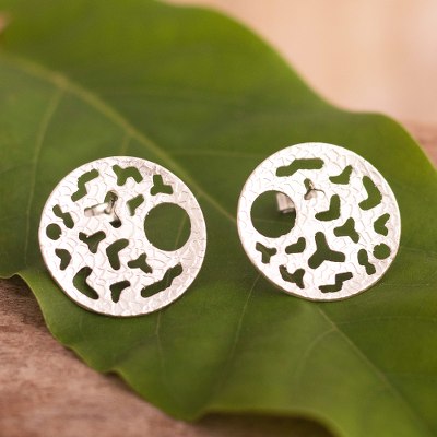 Sterling silver button earrings, Tiny Life