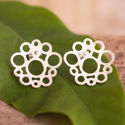 Sterling silver button earrings, Geometry of Nature