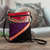 Suede sling bag, 'Traveling Llama' - Small Suede Shoulder Bag with Llama on Mountain Image (image 2b) thumbail