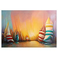 'Regatta at Dawn' - Oil on Canvas Depicting a Sailboat Race in the Early Morning