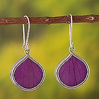 Sterling silver dangle earrings, 'Plum Hydrangea' - Sterling Silver and Purple Leaf Dangle Earrings from Peru