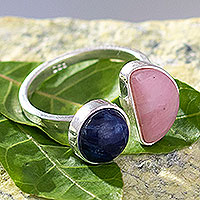 Sodalite and opal wrap ring, 'Planetary Influence' - Peruvian Gemstone Wrap Ring