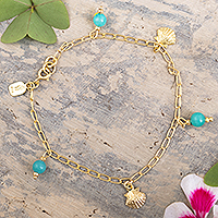 Gold plated amazonite charm anklet, 'Shell Game' - Amazonite Gold Plated Charm Anklet