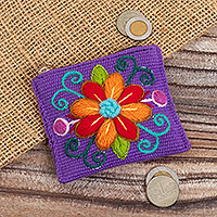 Alpaca blend coin purse, 'Floral Keeper in Lilac' - Handcrafted Coin Purse from Peru