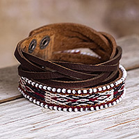 Leather and wool wristband bracelet, 'Andean Roads' - Andean Braided Leather and Wool Bracelet