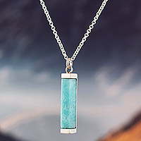 Amazonite pendant necklace, 'Sweet Azure' - Modern Aqua Blue Amazonite and Andean Silver Necklace