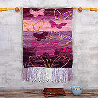 Wool tapestry, 'Butterfly Freedom' - Wall Tapestry Handmade with 100% Wool and Butterfly Themed