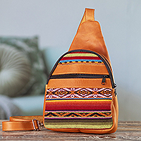 Leather shoulder bag, 'Andean Walk' - Brown Leather Shoulder Bag with Alpaca Blend Accents