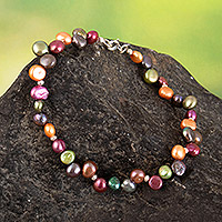 Cultured pearl charm anklet, 'Sea Fantasy' - Sterling Silver and Cultured Pearl Marine Charm Anklet