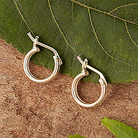 Sterling silver hoop earrings, 'Silver Polish' - Handmade Modern Sterling Silver Mini Hoop Earrings from Peru
