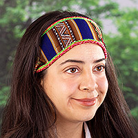 Headband, 'Road to the Andes' - Acrylic Headband Crafted with Andean Textile in Vibrant Blue