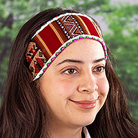 Headband, 'Andes Art' - Acrylic Headband Made with Andean Textile in Red Hues