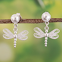 Sterling silver dangle earrings, 'Sacred Dragonflies' - Dragonfly Sterling Silver Dangle Earrings from Peru