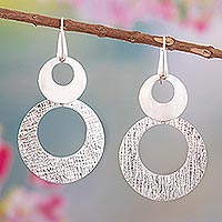 Sterling silver drop earrings, 'Moon Universe' - Sterling Silver Round Drop Earrings Handcrafted in Peru