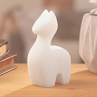 Alabaster figurine, 'Tender Little Llama' - Llama Figurine Handcrafted from Alabaster in Peru