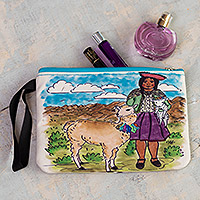 Printed wristlet, 'Breathtaking Home' - Printed Andean Landscape Wristlet with Zipper Closure