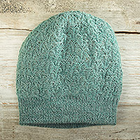 100% alpaca hat, 'Turquoise Creativity' - Turquoise 100% Alpaca Hat Knit in Peru