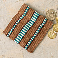 Cotton coin pouch, 'Raining in The Desert' - Striped Handwoven Cotton Coin Pouch with Snap Top Closure