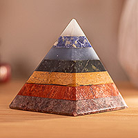 Multigemstone statuette, 'Chakra Flow' - Petite Multi-gemstone Seven Chakras Pyramid Statuette