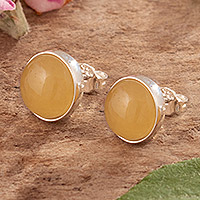 Calcite stud earrings, 'Strength Whim' - Polished Sterling Silver Stud Earrings with Calcite Stones