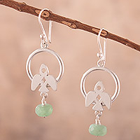 Aventurine dangle earrings, 'Leadership Bird' - Sterling Silver Bird Dangle Earrings with Aventurine Beads