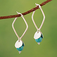Reconstituted turquoise dangle earrings, 'Modern Chic' - Sterling Silver Dangle Earrings with Reconstituted Turquoise