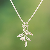 Sterling silver filigree pendant necklace, 'Heavenly Leaves' - Sterling Silver Leafy Filigree Pendant Necklace from Peru