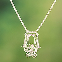 Sterling silver filigree pendant necklace, 'Blossom Rebirth' - Sterling Silver Floral Filigree Pendant Necklace from Peru