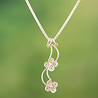 Sterling silver pendant necklace, 'Floral Winds' - Sterling Silver Floral Pendant Necklace in a Polished Finish