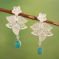 Amazonite and silver filigree dangle earrings, 'Floral Fortune' - Sterling Silver Filigree Dangle Earrings with Amazonite Gems