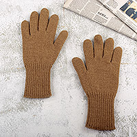 Reversible 100% baby alpaca gloves, 'Mushroom Trends' - Knit Reversible Baby Alpaca Gloves in Brown and Beige