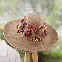 Alpaca and wool blend felt hat, 'Cusco Carnival' - Embroidered Brown Alpaca & Wool Blend Felt Hat from Cusco
