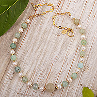 Gold-plated cultured pearl and opal beaded necklace, 'Iridescent Allure' - 18k Gold-Plated Cultured Pearl and Opal Beaded Necklace