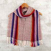 100% alpaca scarf, 'Floral Colors' - 100% Alpaca Striped Scarf with Fringe Hand-Woven in Peru