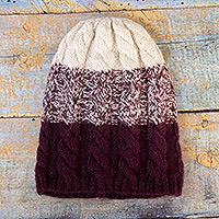 Alpaca blend hat, 'Color Degrade' - Alpaca Blend Hat in Purple and Ivory Hand-Knitted in Peru