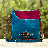 Wool-accented suede sling, 'Magenta Soul' - Handcrafted Magenta and Blue Suede Sling with Wool Accent