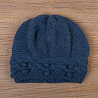 100% alpaca knit hat, 'Blue Ways' - Cable Knit Blue 100% Alpaca Hat Handcrafted in Peru