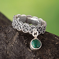 Chrysocolla charm ring, 'Living Nature' - Classic Charm Ring with Natural Chrysocolla Cabochon
