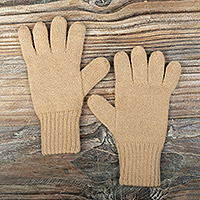 Reversible 100% baby alpaca gloves, 'Warm Secret' - Soft Reversible 100% Baby Alpaca Gloves in Sepia and Buff