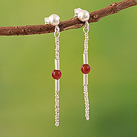 Agate dangle earrings, 'Unforgettable Sunset' - Modern Sterling Silver Dangle Earrings with Agate Stone