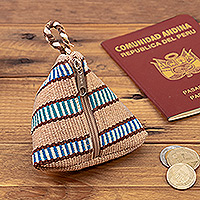 Cotton coin purse, 'Enchanting Forest' - Peruvian Hand-Woven Triangular Striped Cotton Coin Purse
