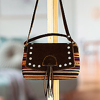 Suede sling, 'Amaru Inca' - Brown-Toned Suede Sling with Traditional Andean Textile