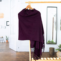 Rayon shawl, 'Style Lines' - Handwoven Striped Purple Rayon Shawl from Peru