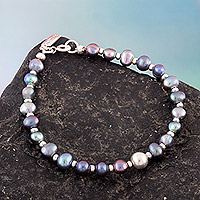 Cultured pearl strand bracelet, 'Infinite Wisdom' - Sterling Silver and Cultured Pearl Strand Bracelet from Peru