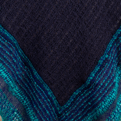 Handwoven Turquoise And Indigo Baby Alpaca Blend Poncho Indigo