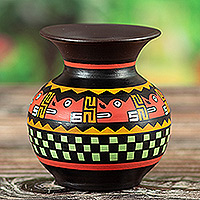 Ceramic decorative vase, 'Offering to Quilca' - Handcrafted Classic Black Ceramic Decorative Vase from Peru