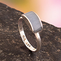 Angelite single stone ring, 'Avant-Garde Spirit' - Minimalist Sterling Silver and Angelite Single Stone Ring