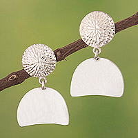 Sterling silver dangle earrings, 'Luminescence' - Textured and Smooth Finished Sterling Silver Dangle Earrings